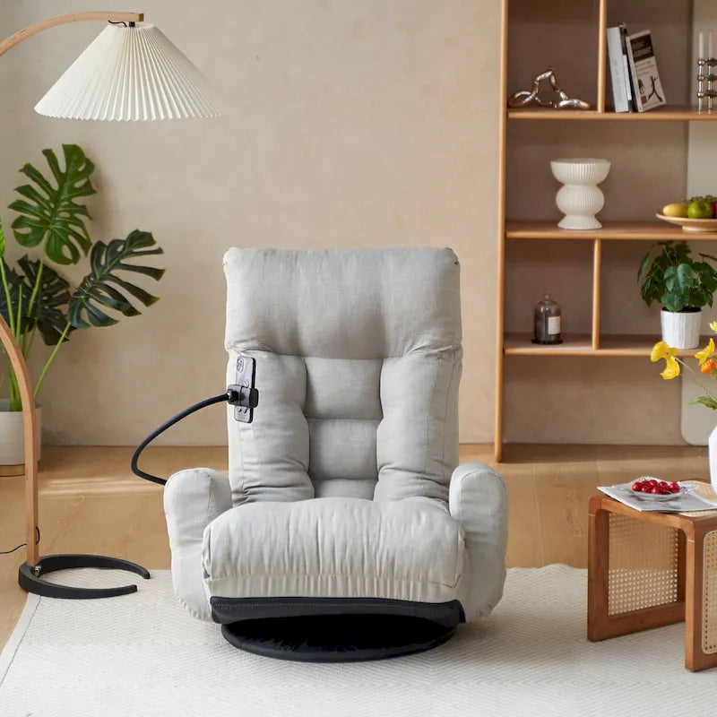 Gray Swivel Recliner with Phone Holder and Adjustable Headrest