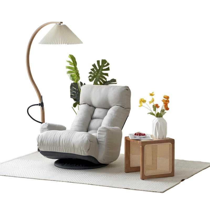Gray Swivel Recliner with Phone Holder and Adjustable Headrest