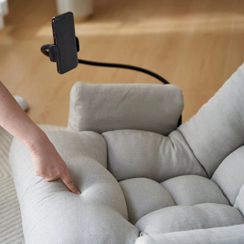 Gray Swivel Recliner with Phone Holder and Adjustable Headrest