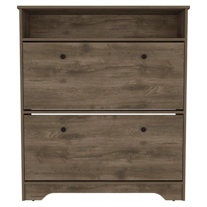Dark Brown Shoe Rack with Superior Top, Open Shelf and Two Extendable Shelves