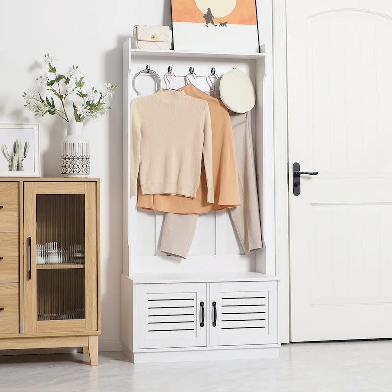 Light Oak and White Shoe Cabinet with Drop Down Drawer