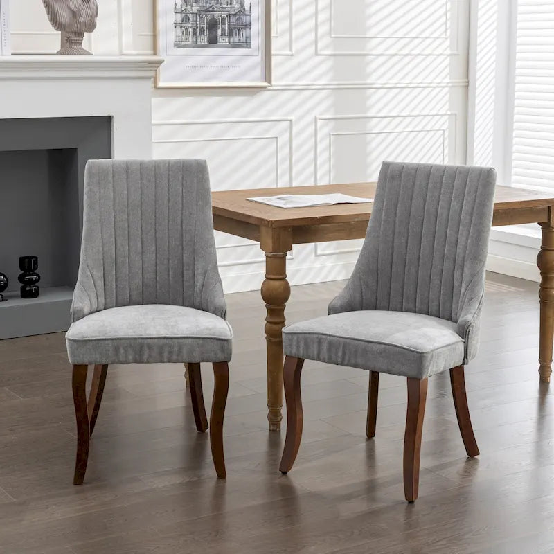 2-Piece Armless Dining Chairs Set with High Back, Upholstered Kitchen Accent Chairs with Curved Solid Wood Legs