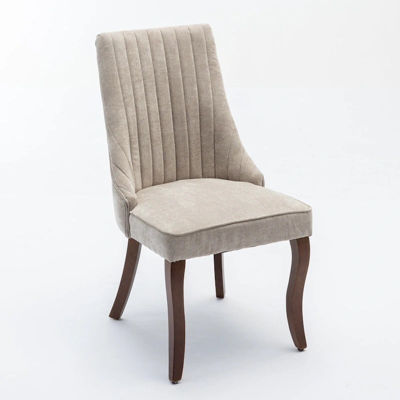 2-Piece Armless Dining Chairs Set with High Back, Upholstered Kitchen Accent Chairs with Curved Solid Wood Legs