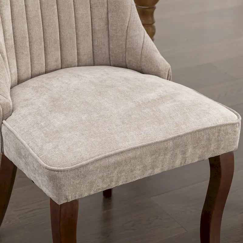 2-Piece Armless Dining Chairs Set with High Back, Upholstered Kitchen Accent Chairs with Curved Solid Wood Legs