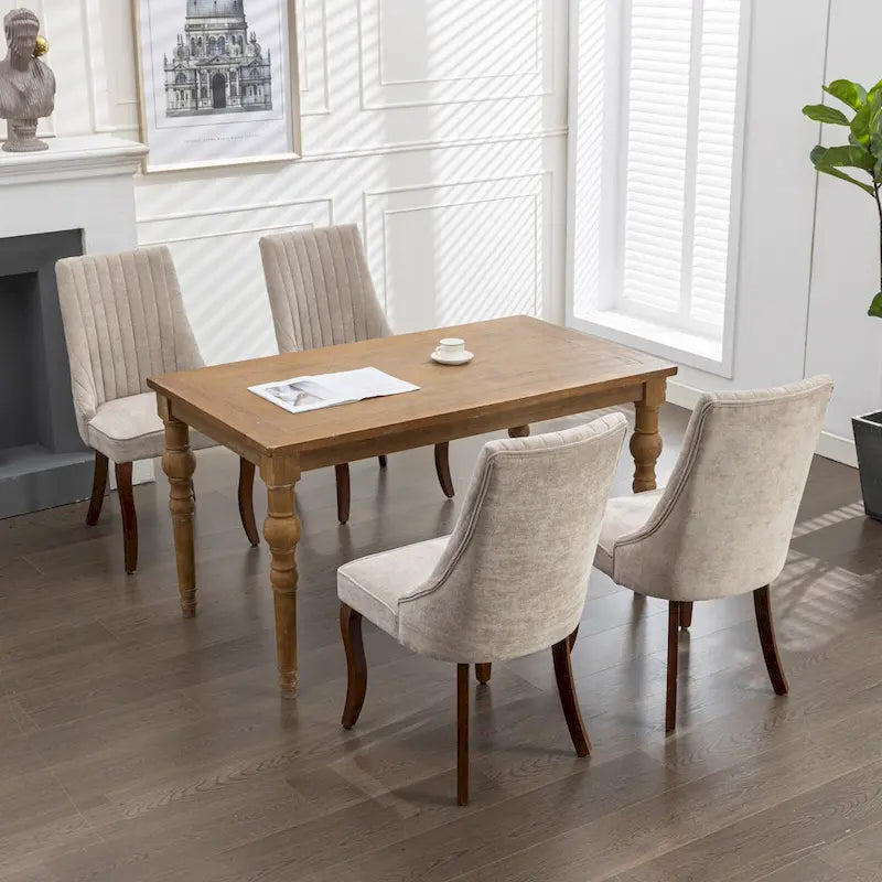 2-Piece Armless Dining Chairs Set with High Back, Upholstered Kitchen Accent Chairs with Curved Solid Wood Legs