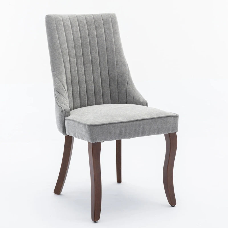 2-Piece Armless Dining Chairs Set with High Back, Upholstered Kitchen Accent Chairs with Curved Solid Wood Legs