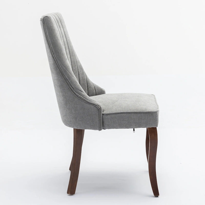 2-Piece Armless Dining Chairs Set with High Back, Upholstered Kitchen Accent Chairs with Curved Solid Wood Legs