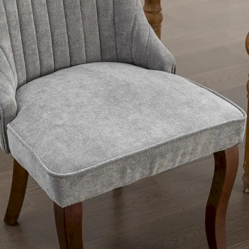 2-Piece Armless Dining Chairs Set with High Back, Upholstered Kitchen Accent Chairs with Curved Solid Wood Legs