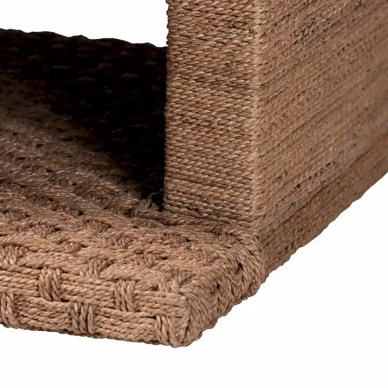 Handwoven Seagrass Coffee Table with Open Shelf, Coastal Boho Style