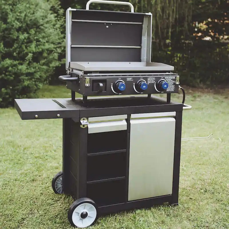Universal Rolling Prep Cart for Portable Outdoor Griddle and Grills, Black