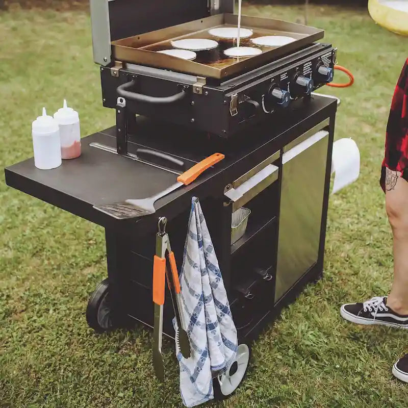 Universal Rolling Prep Cart for Portable Outdoor Griddle and Grills, Black