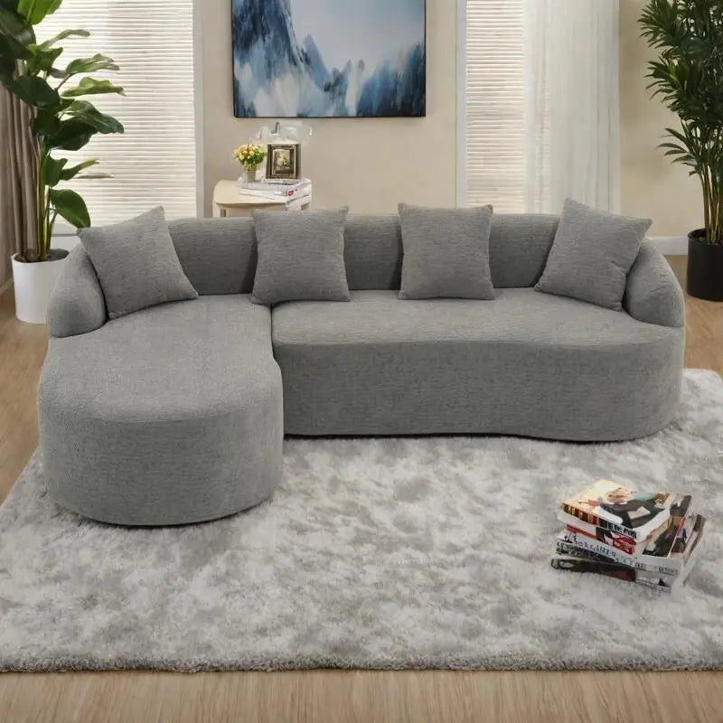 98.4 L-Shaped 3-Seater Sofa with Chaise Lounge and 4 Pillows