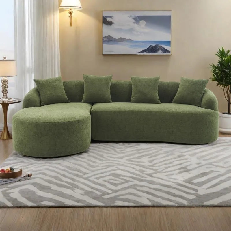 98.4 L-Shaped 3-Seater Sofa with Chaise Lounge and 4 Pillows