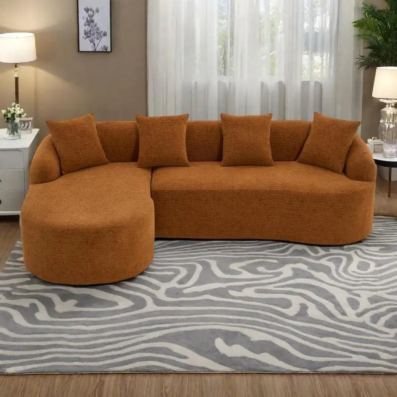98.4 L-Shaped 3-Seater Sofa with Chaise Lounge and 4 Pillows