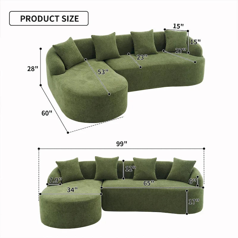 98.4 L-Shaped 3-Seater Sofa with Chaise Lounge and 4 Pillows