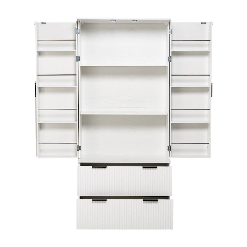 Farmhouse Bathroom Storage Cabinet with 2 Large Drawers, 8-Door Storage Rack & 3 Shelves