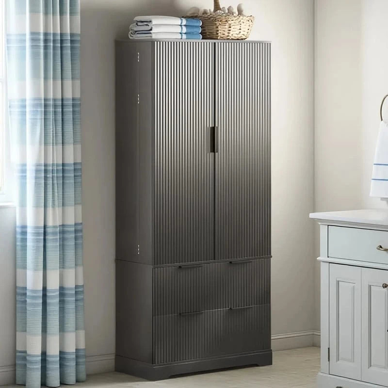 Farmhouse Bathroom Storage Cabinet with 2 Large Drawers, 8-Door Storage Rack & 3 Shelves