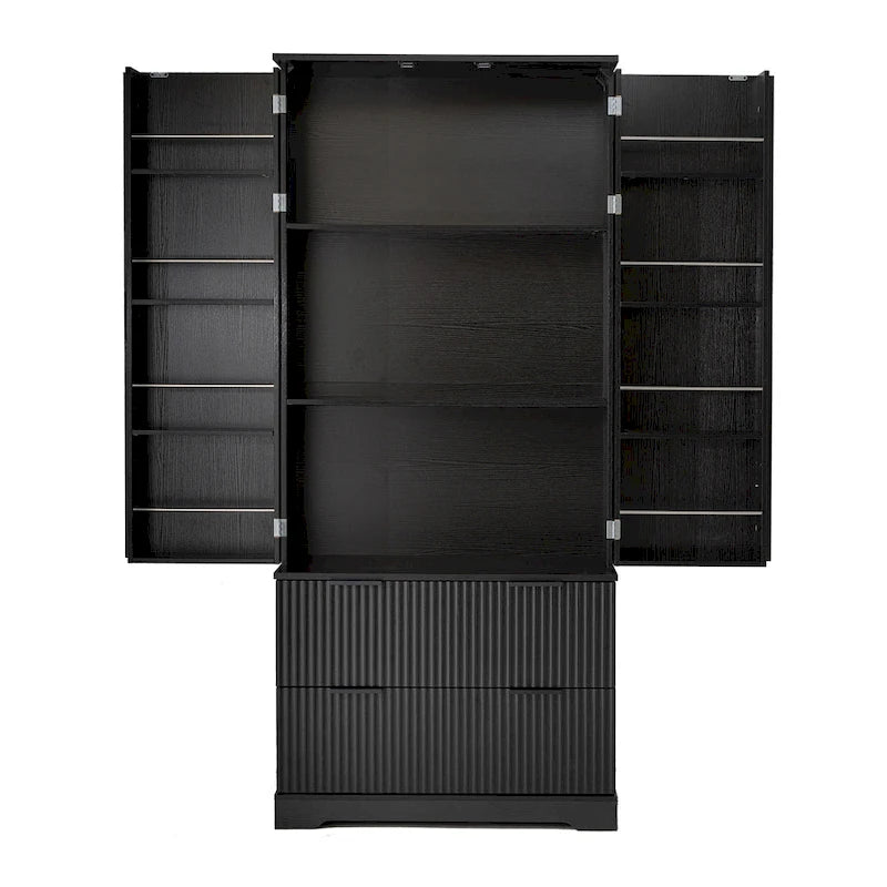Farmhouse Bathroom Storage Cabinet with 2 Large Drawers, 8-Door Storage Rack & 3 Shelves