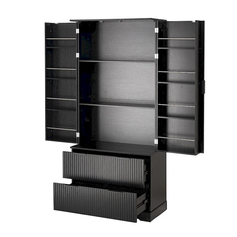 Farmhouse Bathroom Storage Cabinet with 2 Large Drawers, 8-Door Storage Rack & 3 Shelves