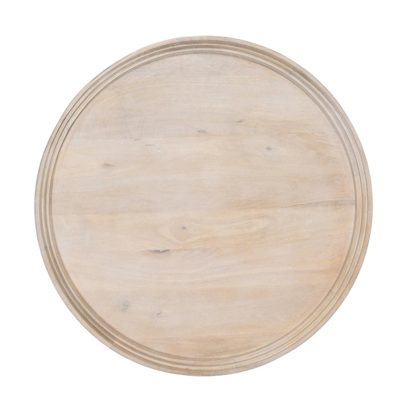 30" Round Tray Top Coffee Table, Handcrafted Washed White Mango Wood