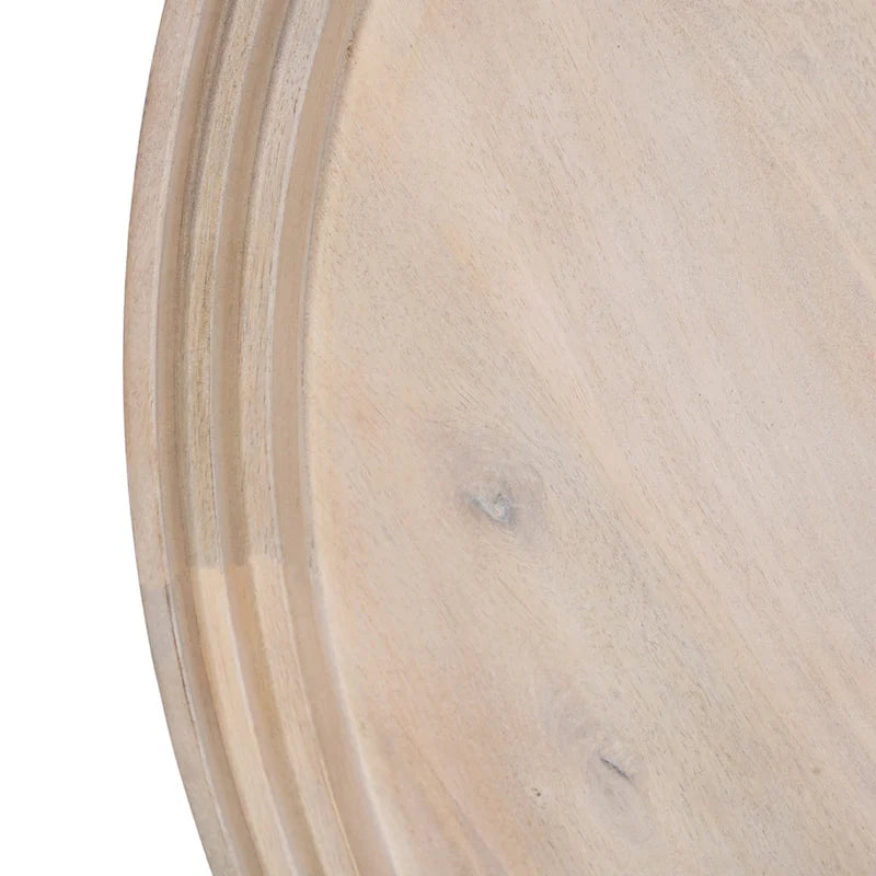 30" Round Tray Top Coffee Table, Handcrafted Washed White Mango Wood