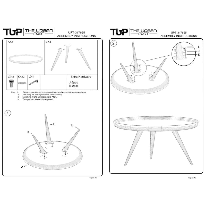 30" Round Tray Top Coffee Table, Handcrafted Washed White Mango Wood