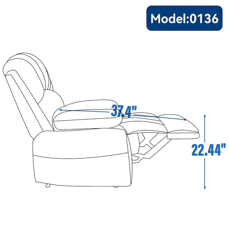 Oversized Manual Recliner Upholstered Fabric Lounge Chair Adjustable Living Room Single Sofa with Side Lever Control