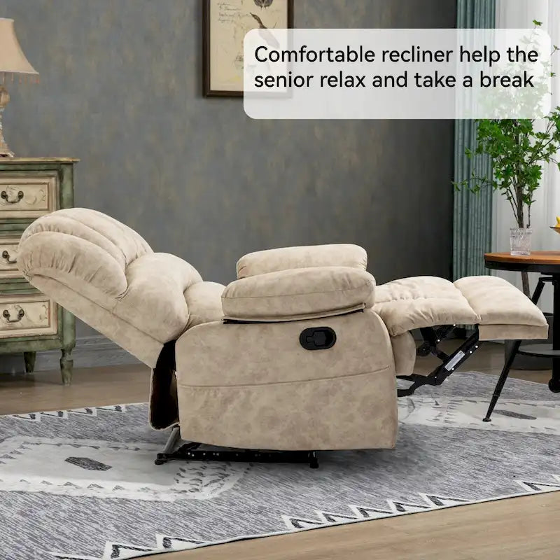 Oversized Manual Recliner Upholstered Fabric Lounge Chair Adjustable Living Room Single Sofa with Side Lever Control
