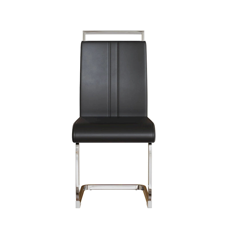 Modern 5-Piece Dining Set with Rectangular Glass Table & High Back Silver-Plated Legs Dining Armless Chairs