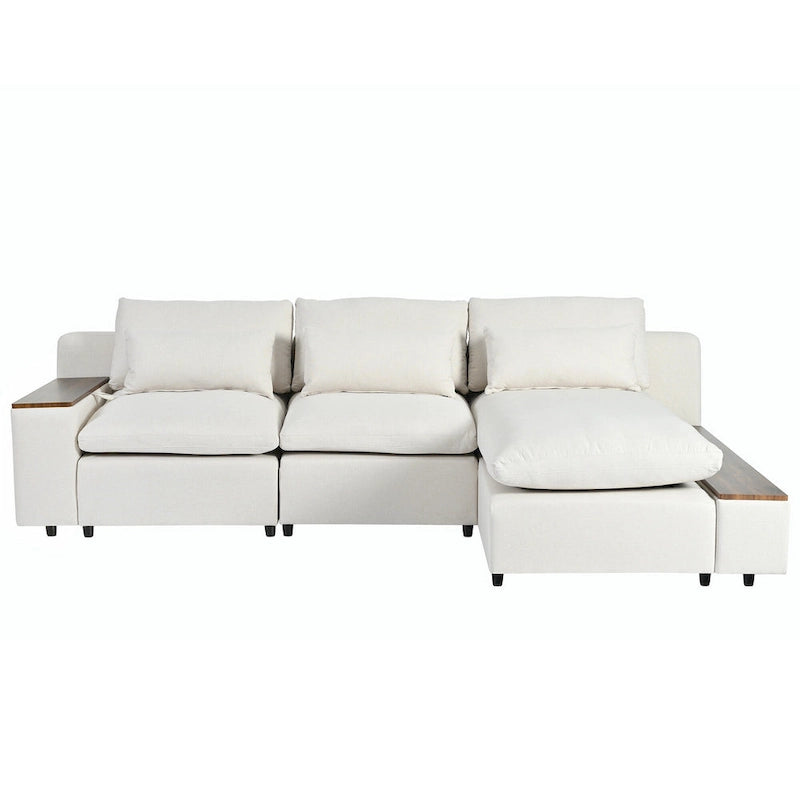 Beige 109.8" L-Shaped 3-Seat Sofa with Storage Compartments
