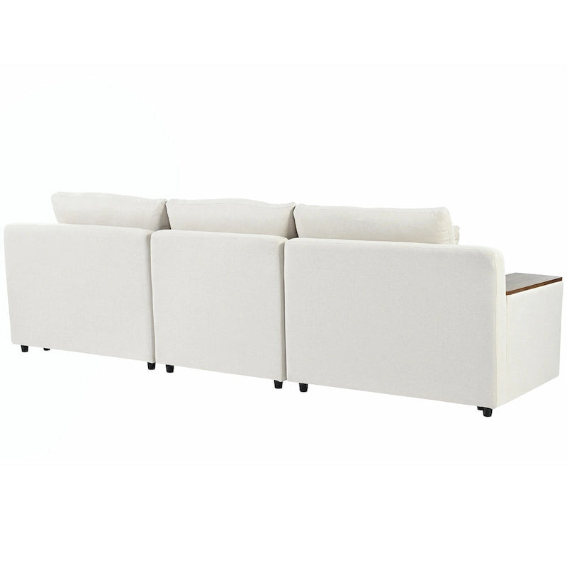Beige 109.8" L-Shaped 3-Seat Sofa with Storage Compartments