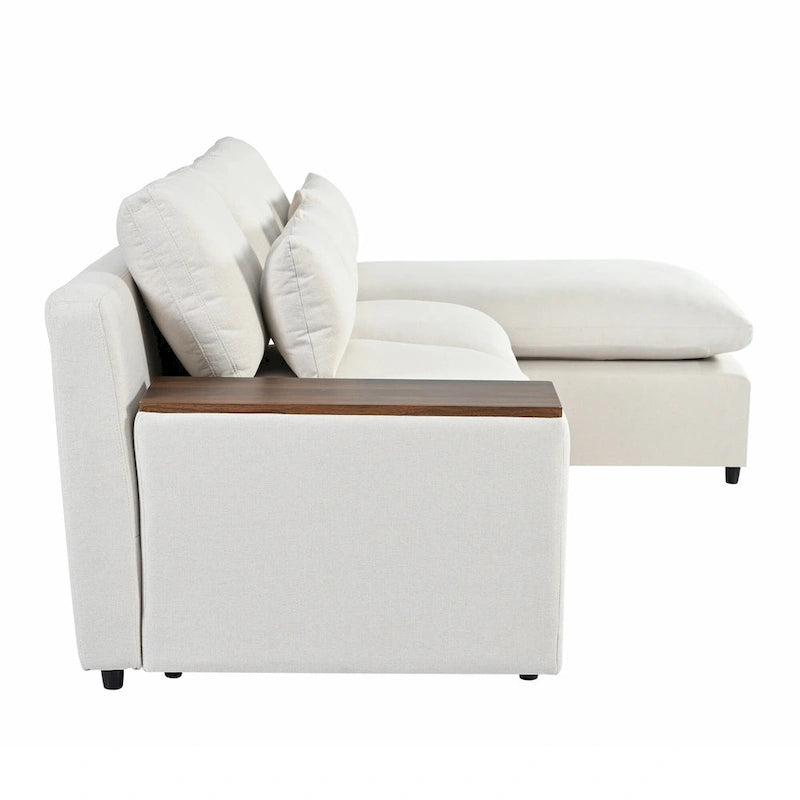 Beige 109.8" L-Shaped 3-Seat Sofa with Storage Compartments