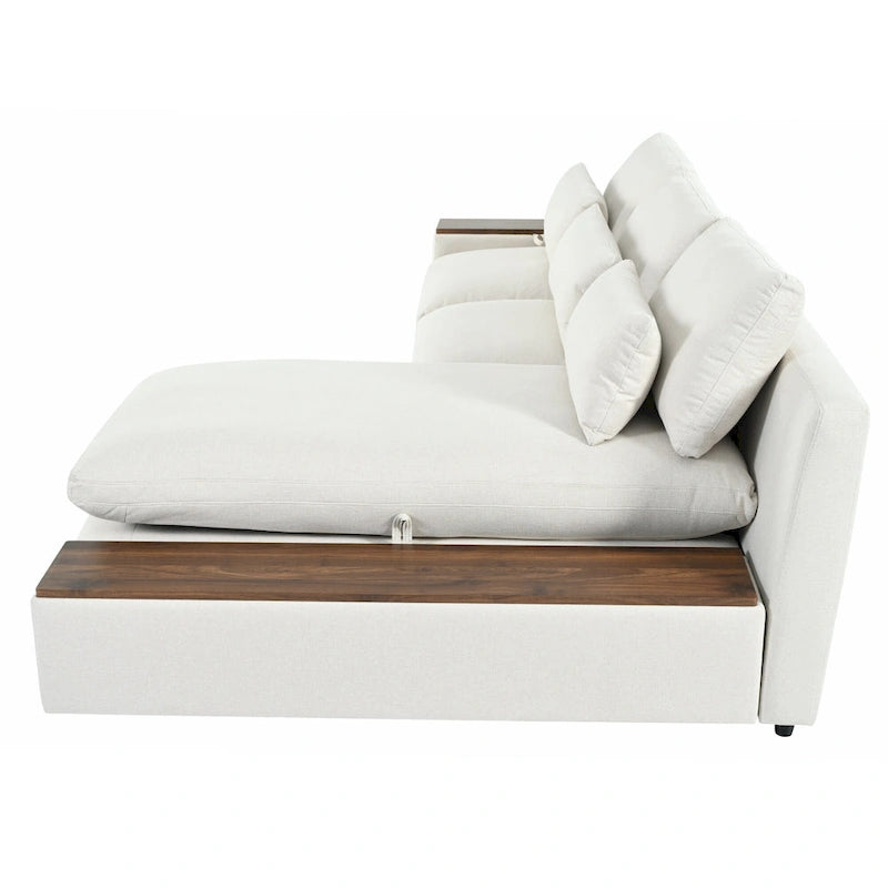Beige 109.8" L-Shaped 3-Seat Sofa with Storage Compartments