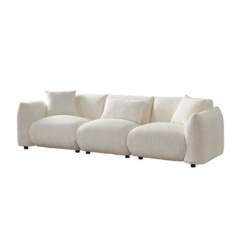 Mid Century Modern 102.36 Boucle Upholstered 3-Seater Sofa with Pillows