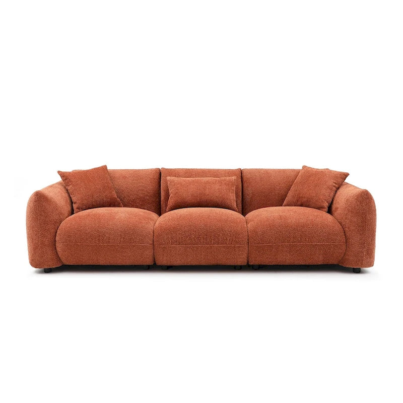 Mid Century Modern 102.36 Boucle Upholstered 3-Seater Sofa with Pillows