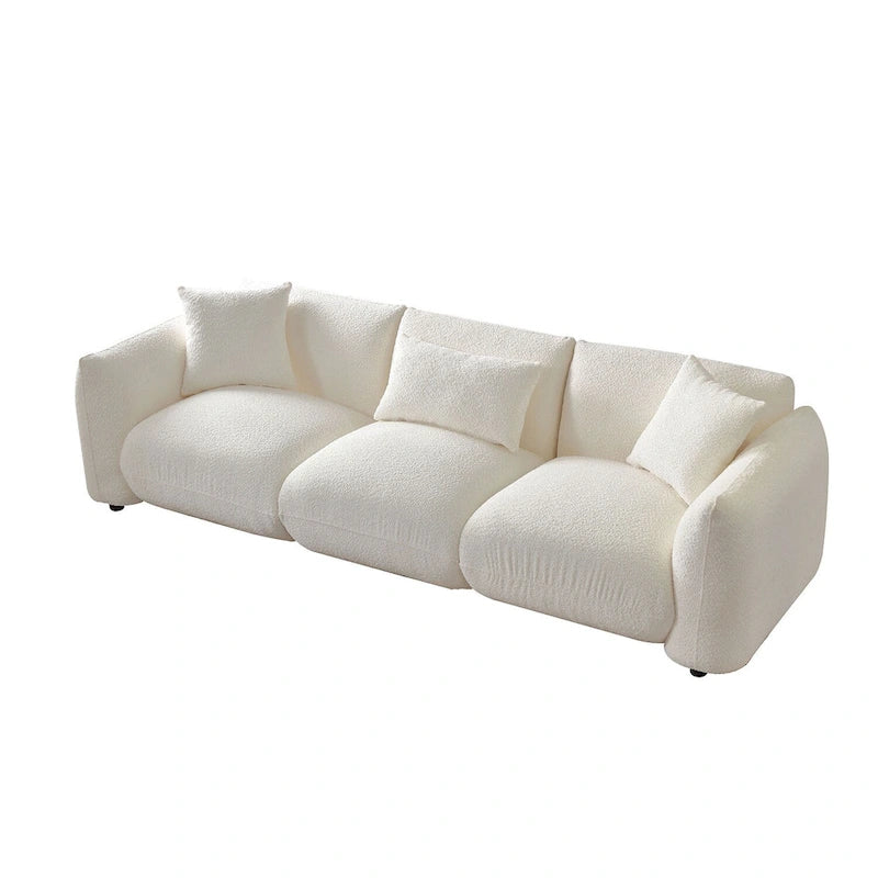 Mid Century Modern 102.36 Boucle Upholstered 3-Seater Sofa with Pillows