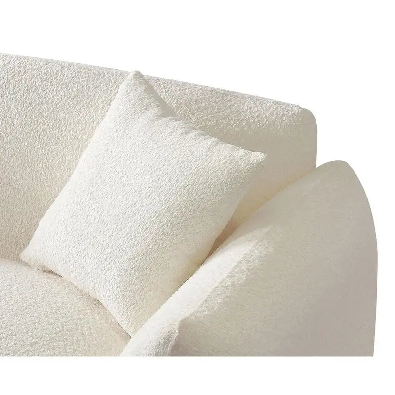 Mid Century Modern 102.36 Boucle Upholstered 3-Seater Sofa with Pillows