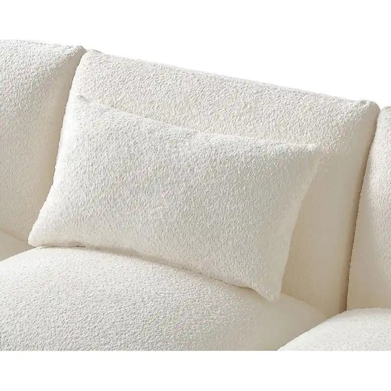 Mid Century Modern 102.36 Boucle Upholstered 3-Seater Sofa with Pillows