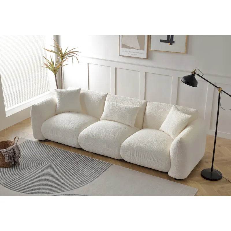 Mid Century Modern 102.36 Boucle Upholstered 3-Seater Sofa with Pillows
