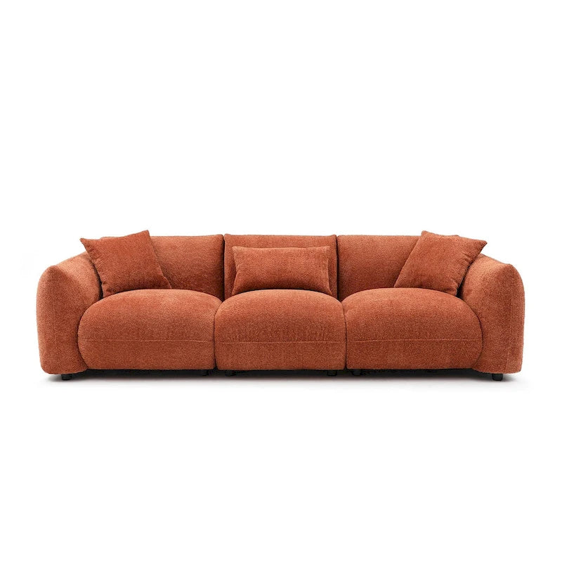 Mid Century Modern 102.36 Boucle Upholstered 3-Seater Sofa with Pillows
