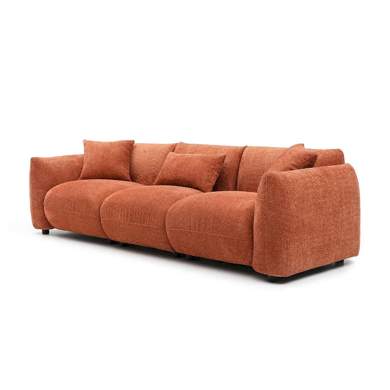 Mid Century Modern 102.36 Boucle Upholstered 3-Seater Sofa with Pillows