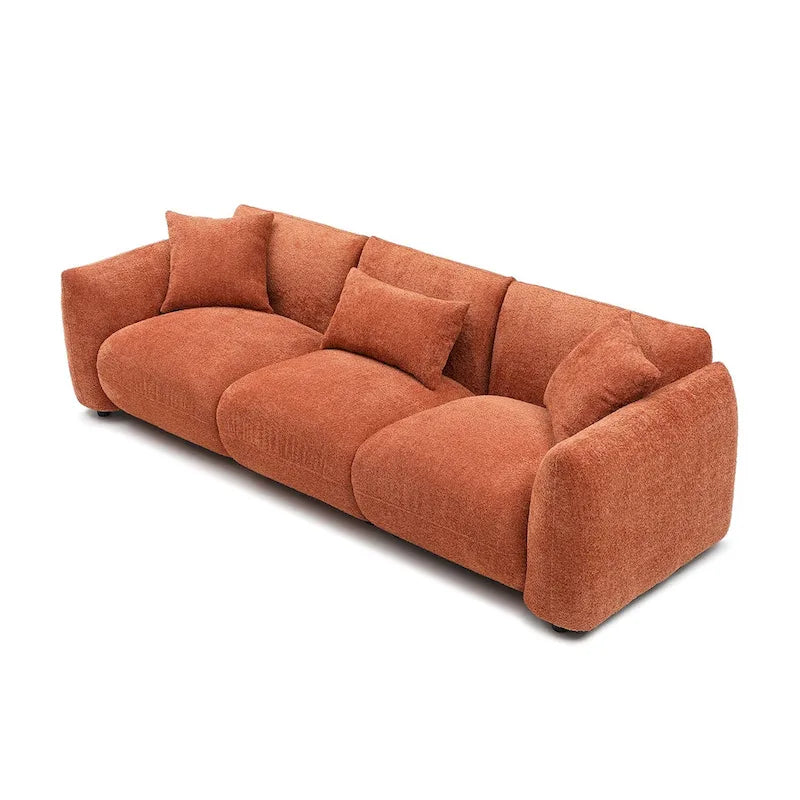 Mid Century Modern 102.36 Boucle Upholstered 3-Seater Sofa with Pillows