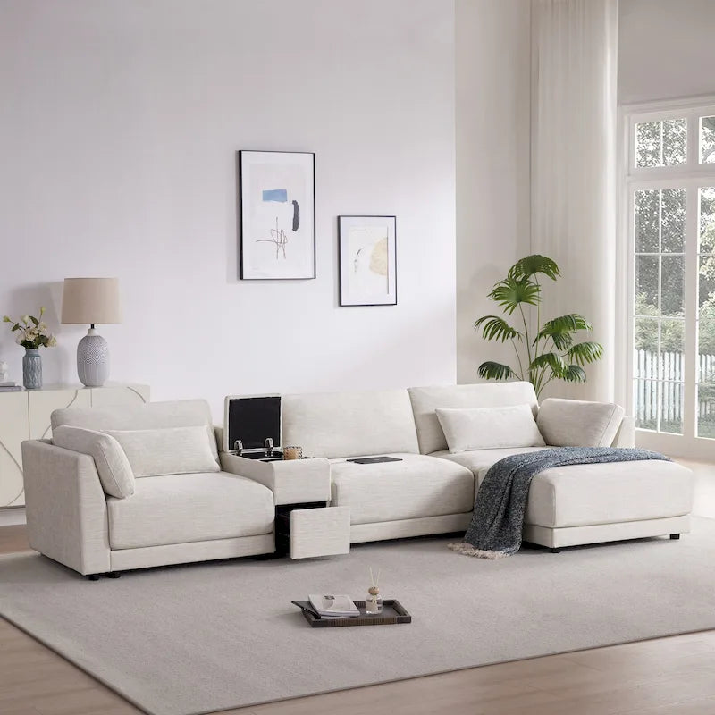 L-Shaped Sofa with Storage Console