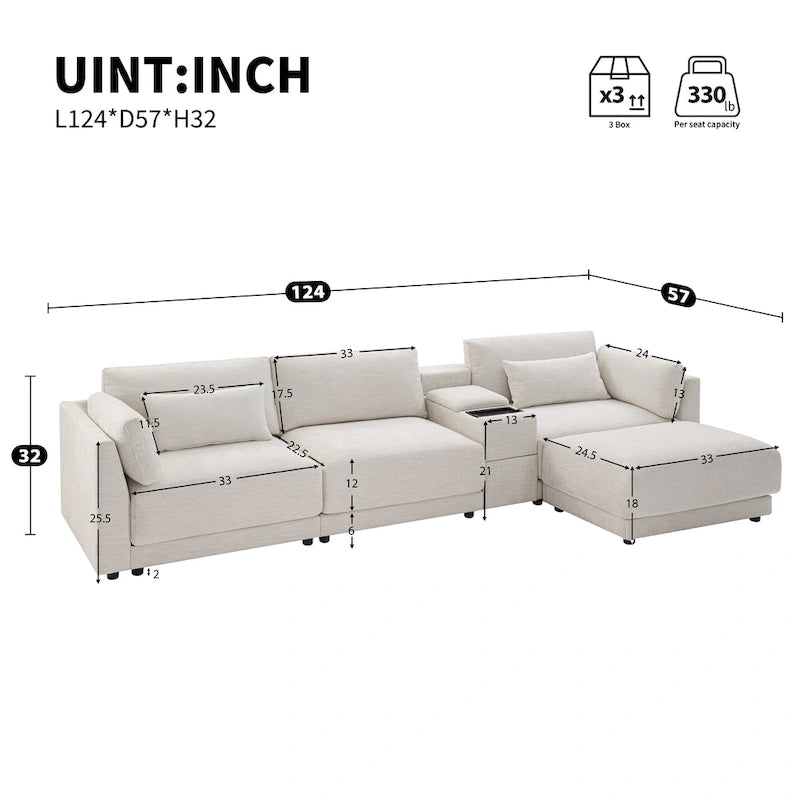 L-Shaped Sofa with Storage Console