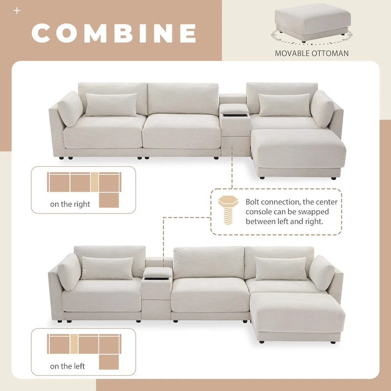 L-Shaped Sofa with Storage Console