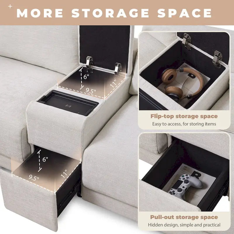 L-Shaped Sofa with Storage Console
