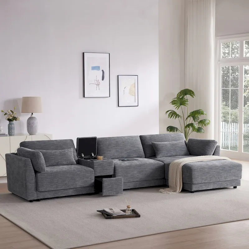 L-Shaped Sofa with Storage Console