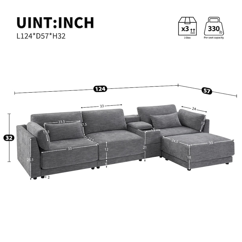 L-Shaped Sofa with Storage Console
