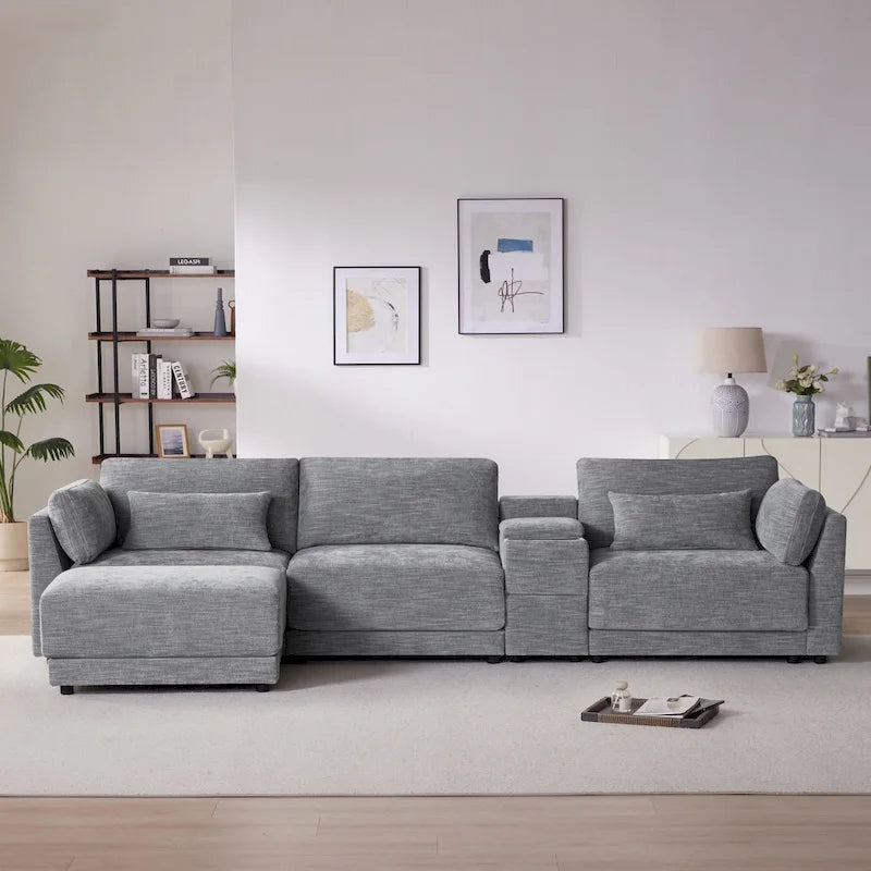 L-Shaped Sofa with Storage Console