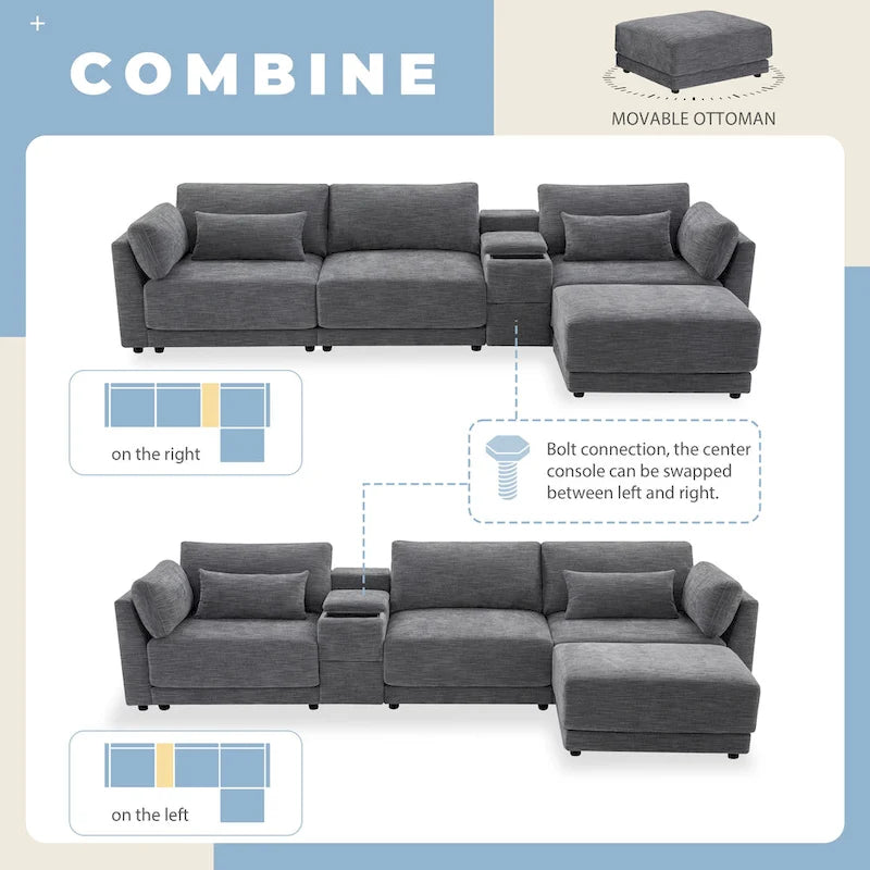 L-Shaped Sofa with Storage Console